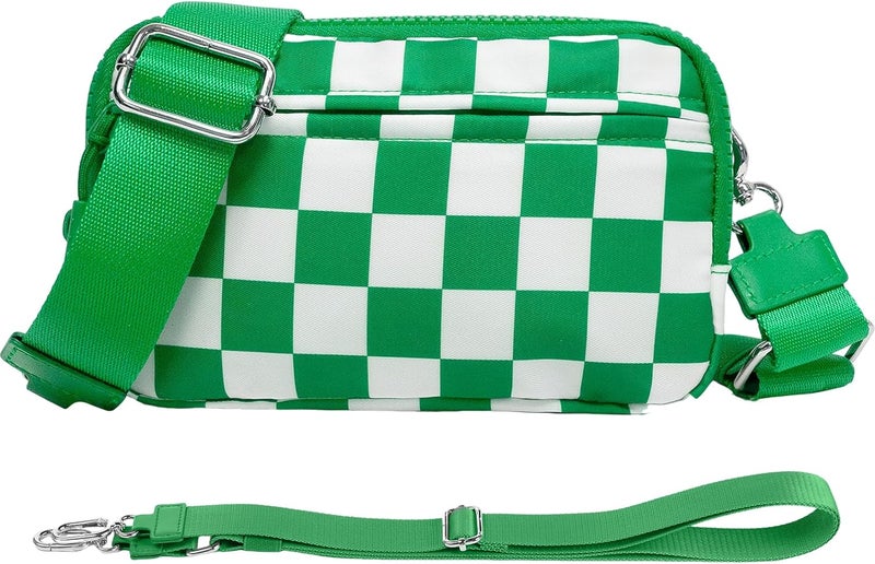 NBERMOTION Checkered Nylon Wristlet Wallets for Women RFID Blocking Purse With Credit Card Holder & Crossbody Strap - Image 1